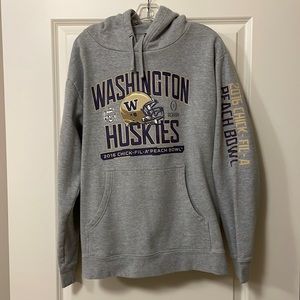 Fanatics Washington Huskies gray hoodie from 2016 Peach Bowl, size XL